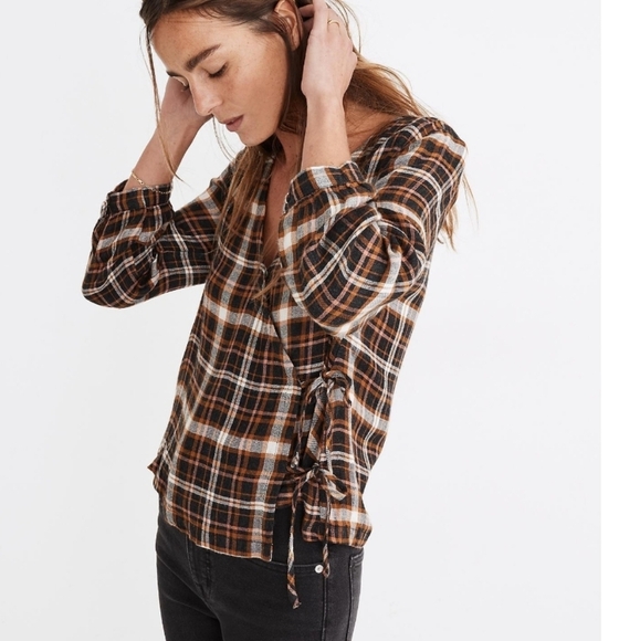 Madewell Plaid Gauze Doubke Tie Wrap Top Gwen Plaid Size XS NWT - Picture 3 of 7